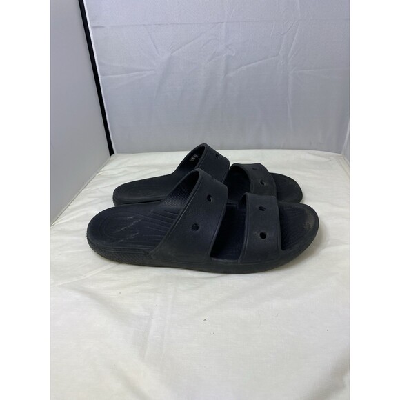 Crocs Sandals Mens Size 10 Womens 12 Black Two Strap Slide Beach Pool Shoes - Picture 2 of 8
